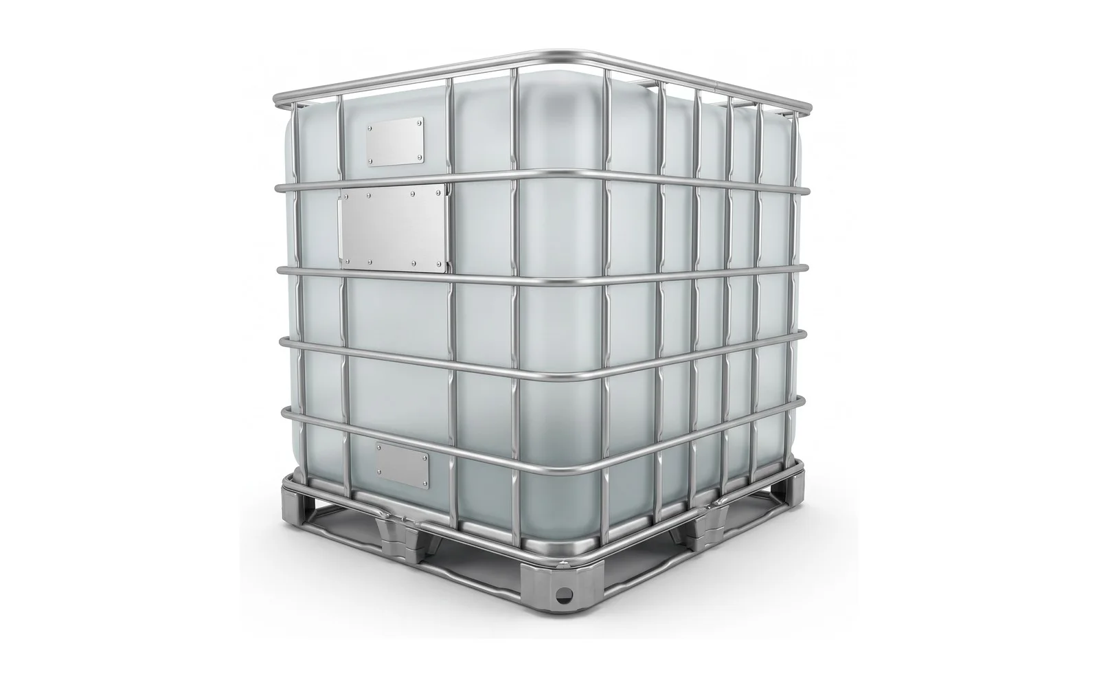 A transparent bulk cargo container in an aluminium cage frame